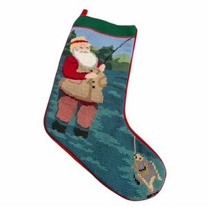 Santa Fishing Needlepoint Christmas Stocking